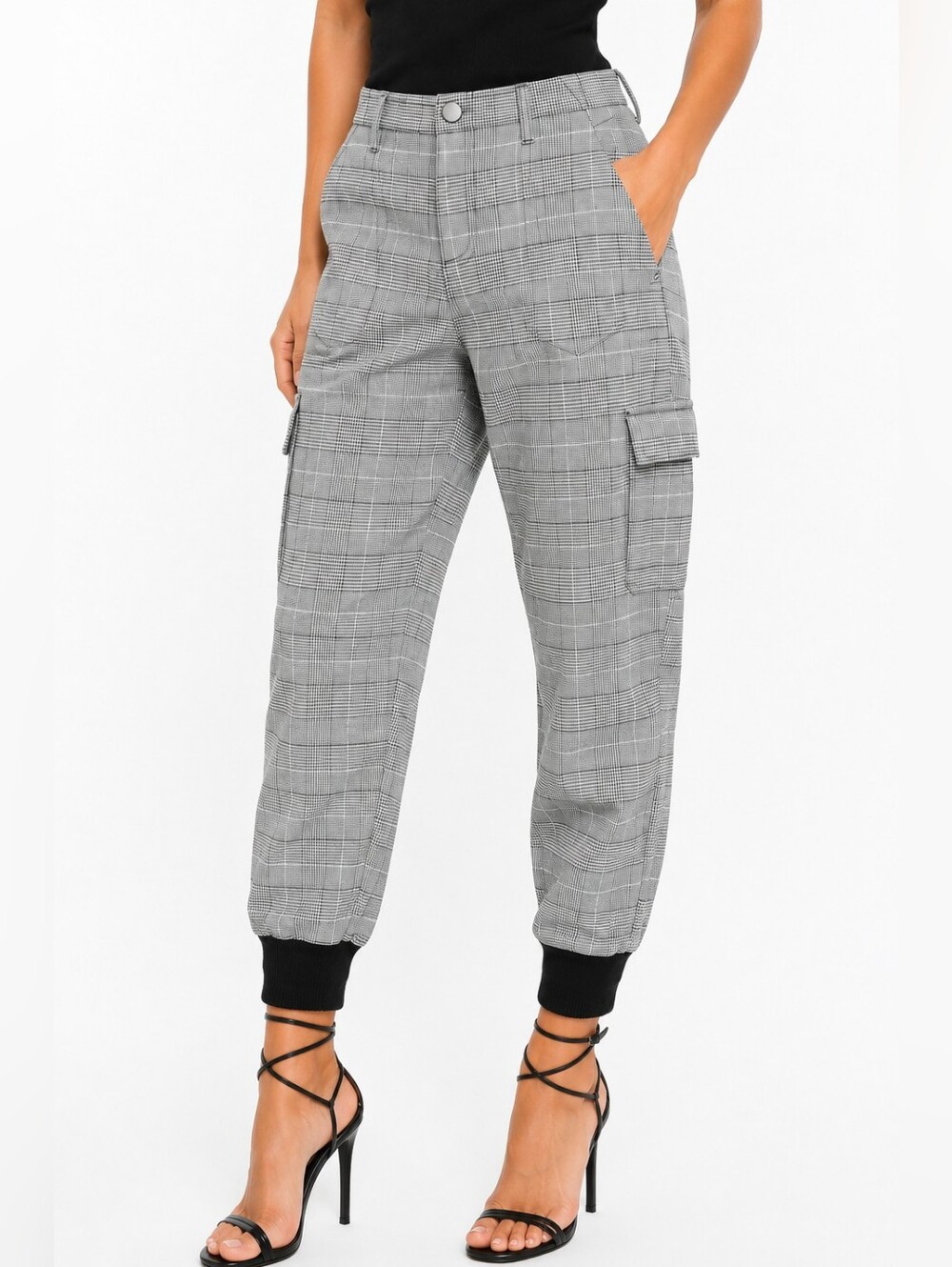 NWT $375 Alice + Olivia Isaac Plaid Cargo Pants Ribbed Jogger Cuff Size 4